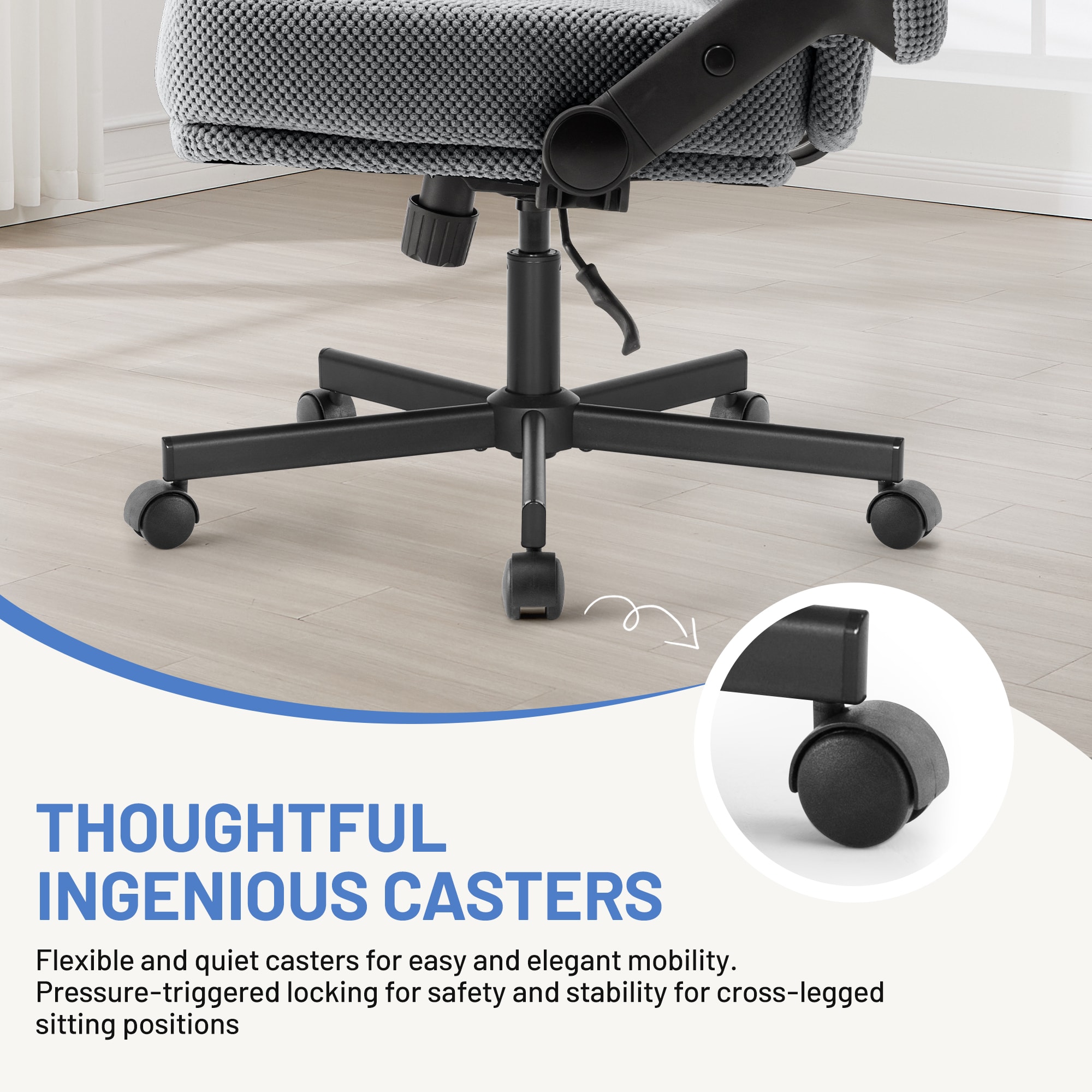 Criss Cross Chair With Wheels And Flip Arms- Comfy Fabric Cross Legged Office Chair With Thick Cushion&Wide Seat, Adjustable Swivel Desk Chair For Home Office, Apartment, Bedroom_voghion.com